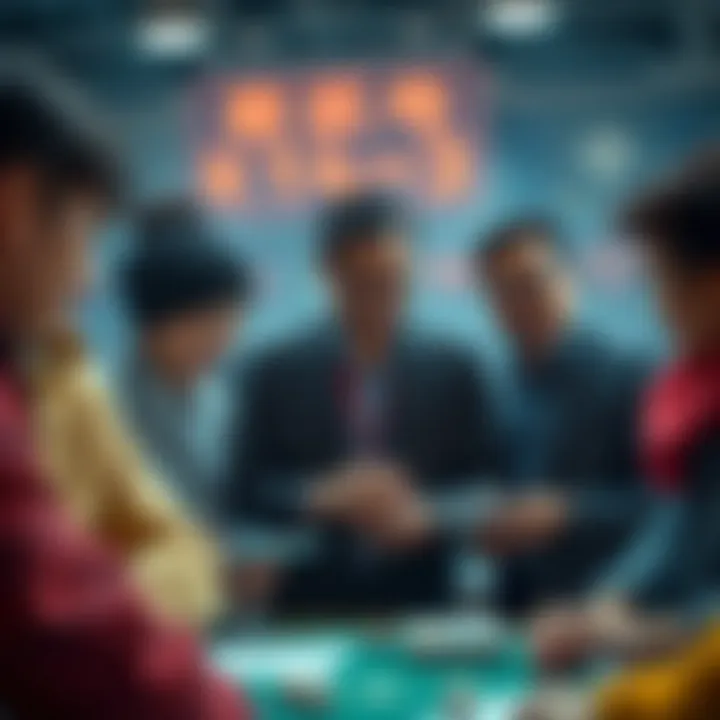 Illustration of a diverse group engaged in strategic discussions about lottery