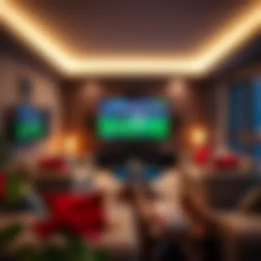 A cozy living room set up for watching the Asian Cup