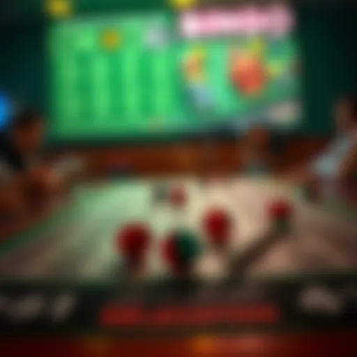 Bingo game board with colorful cards and markers