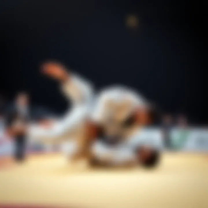 Strategic Moment in Judo Competition A strategic moment captured during a judo competition