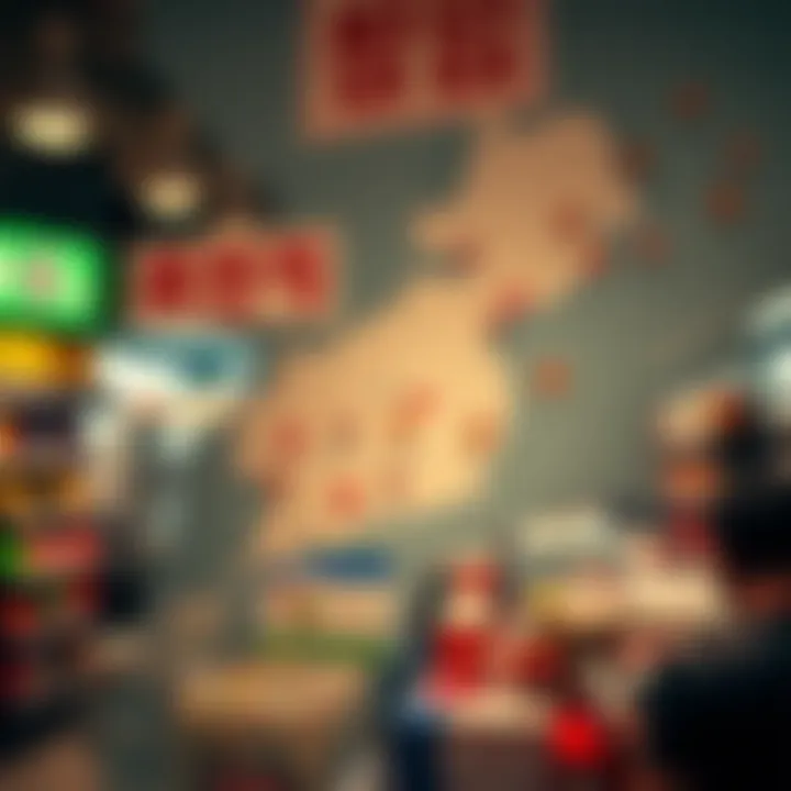 A map highlighting various lottery retailers in South Korea