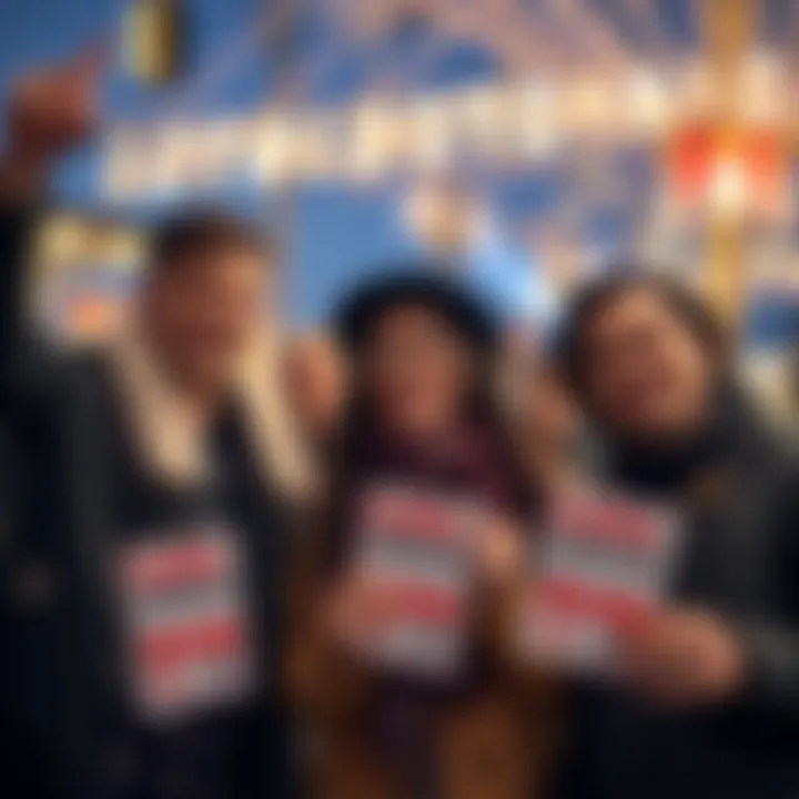 A celebratory moment of winners holding their lottery tickets