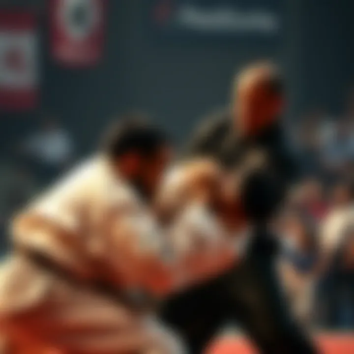 An engaging judo match illustrating the dynamics of competition
