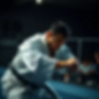 An intense training session showcasing the commitment of a judo player