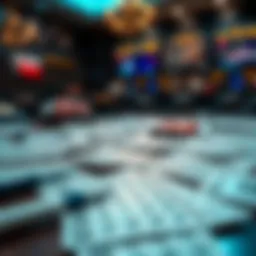 A visually engaging representation of lottery tickets spread out on a table with a hint of excitement in the background.